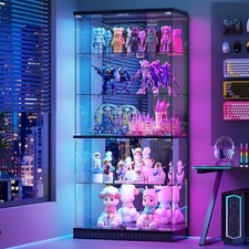 Gurexl Glass Display Cabinet with RGB Light - Curio Cabinet Display Case w/ Lock