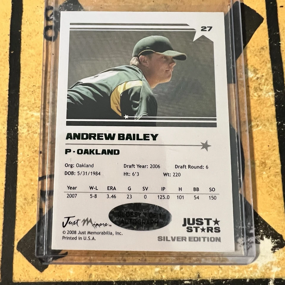 2008 Just Stars Andrew Bailey Silver Glossy 1/1 Autograph Oakland Athletics - Image 2 of 3