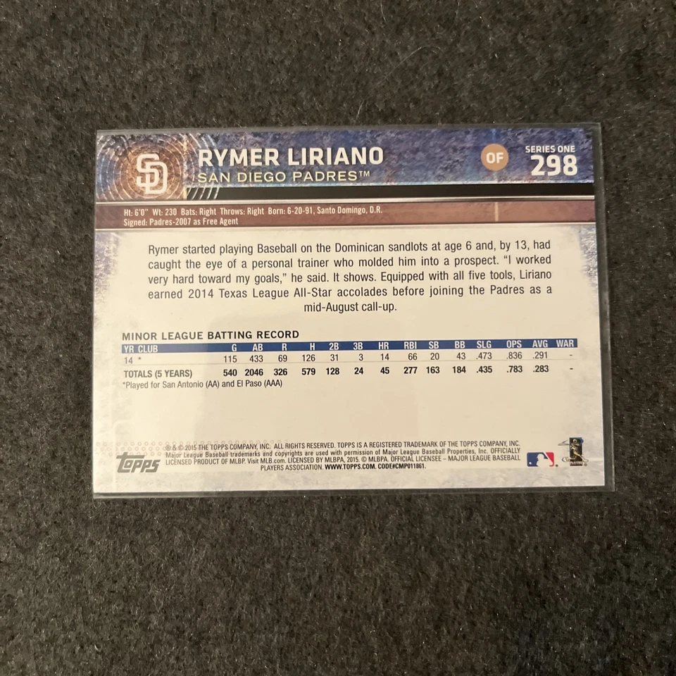 Tarjeta de béisbol Rymer Liriano Rookie 2015 Topps #298 casi nueva Foto 2 de 2