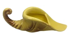 ⭐ Vtg Haeger Yellow Brown MCM Cornucopia Pottery Planter Display Platter Vase ⭐
