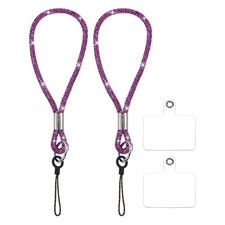 2Pcs Bling Wristlet Keychain, Full Rhinestone Phone Lanyard, Purple