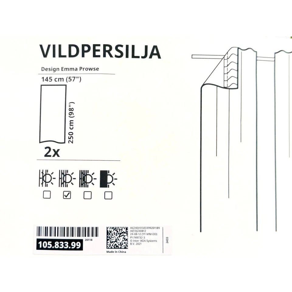 IKEA VILDPERSILJA Cortinas Florales Multicolor, 1 Par, 57x98" Foto 3 de 3