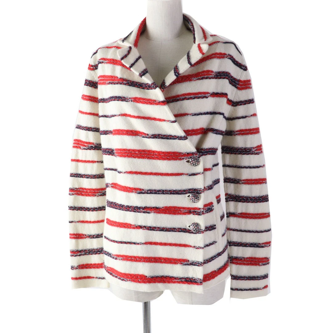 Giacca Chanel P64296 in maglia a righe con bottoni in cashmere multi 36 made in uk donna