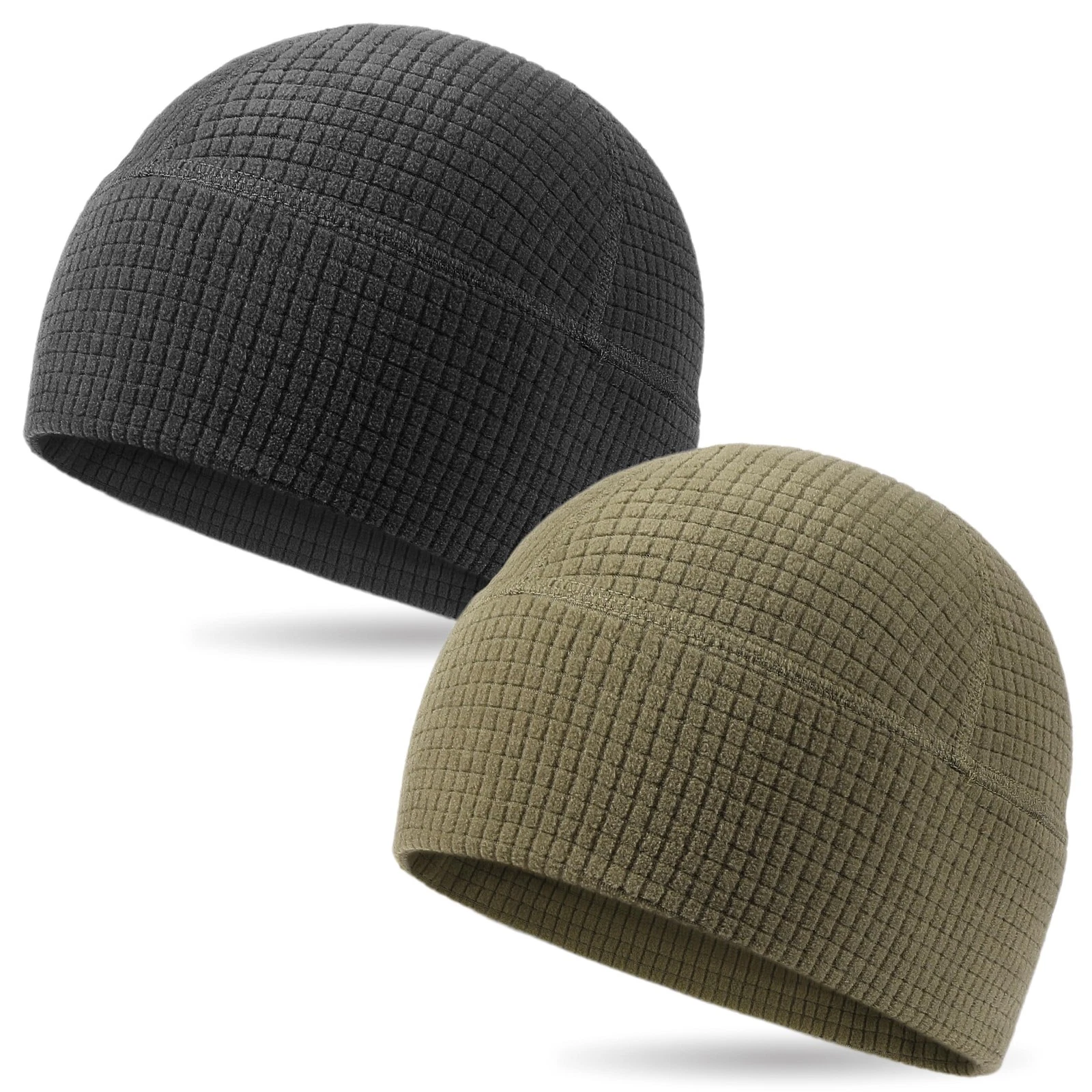 2 Pack Grid Fleece Beanie Watch Cap Waffle Tactical Beanie Multi-Season Army ...