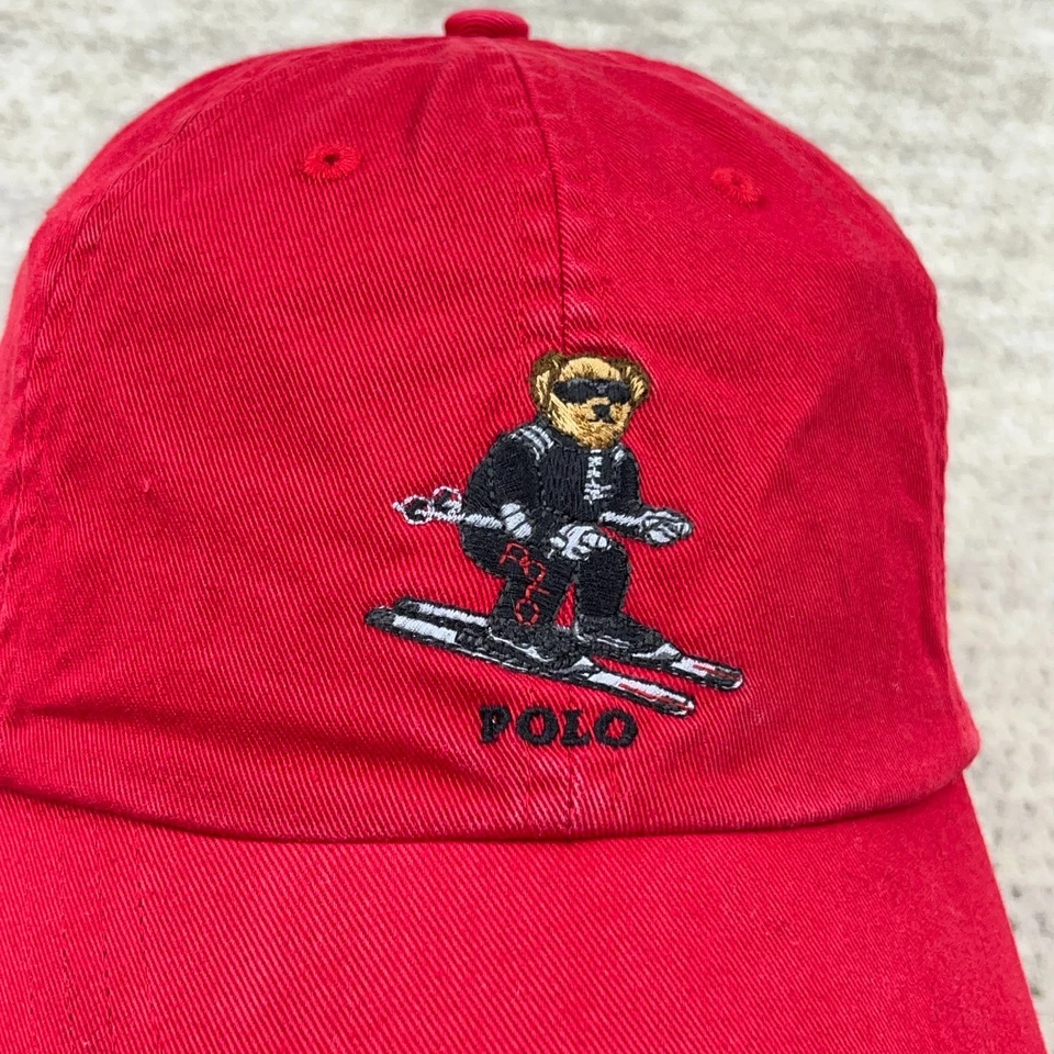 Polo Ralph Lauren Sombrero Gorra Correa Trasera Rojo Esquí Oso Sarga Papá Béisbol Adulto Foto 3 de 4