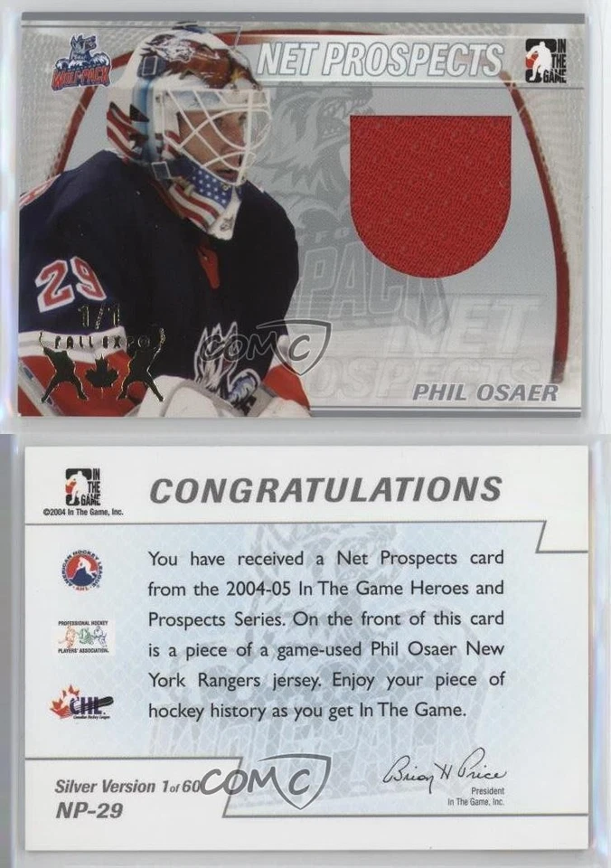 2004-05 ITG Heroes and Prospects Net Silver Fall Expo 1/1 Phil Osaer #NP-29 2a8 - Image 3 of 3