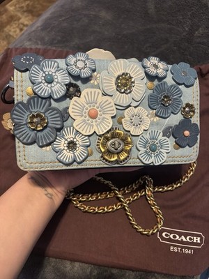 RARE-HTF COACH 1941 Dinky Shoulder Bag with Floral Appliqué Tea