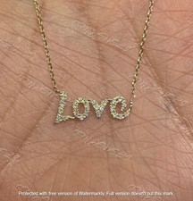 1Ct Lab Created Diamond Round " Love" Name Pendant 14K Yellow Gold Silver Plated