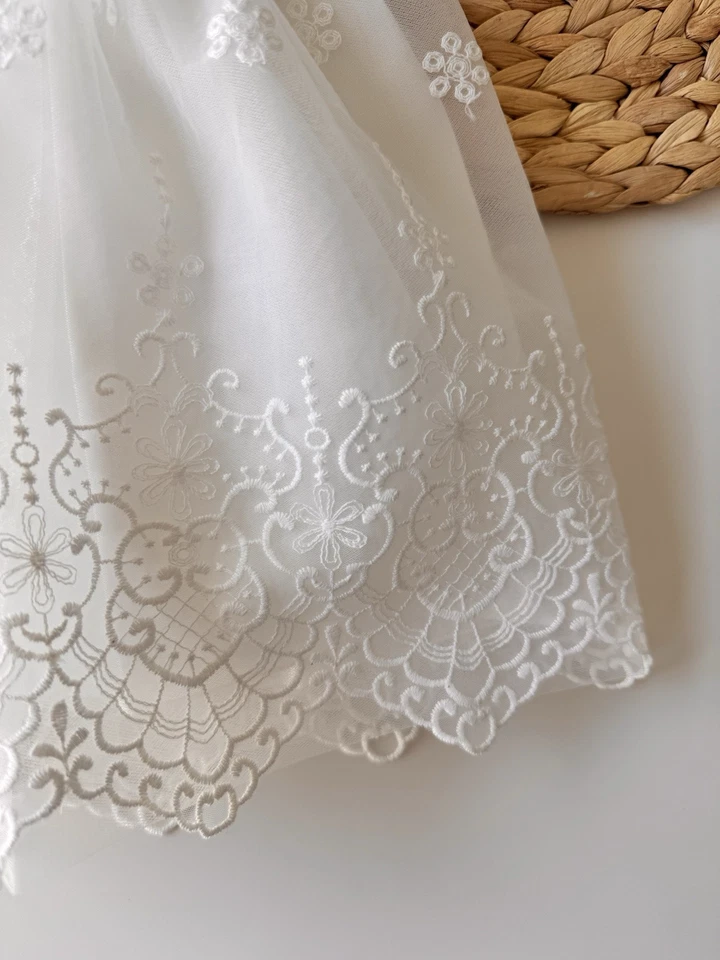 Vestido de bautizo, hecho a mano de algodón blanco roto vestido de bautizo para fiesta de bebé niña Foto 4 de 4