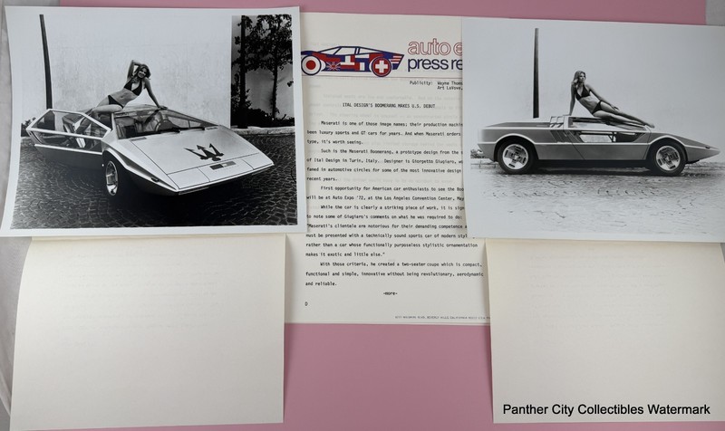 Orig Press Photographs Auto Expo '72 Los Angeles Maserati Boomerang Prototype