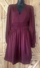 NWT EXPRESS Women’s Burgundy Long Sleeve V-Neck Fit & Flare Dress Size X-Small