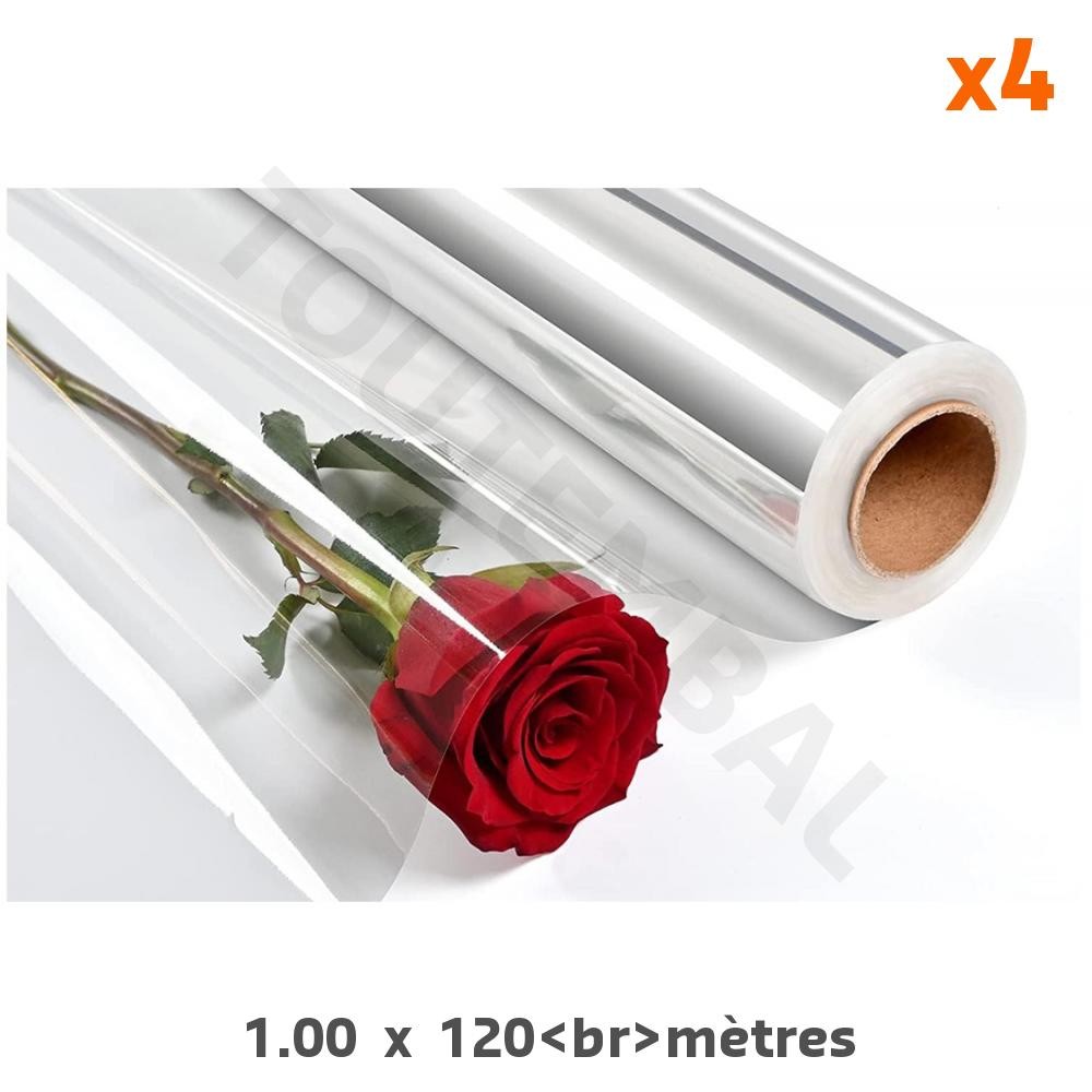Papier fleuriste transparent 1x120m en rouleau de grande taille pour emballage bouquet