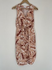 Witchery Women‘s Sleeveless Linen Button Down Dress Beige/Peach Size 10 Pockets