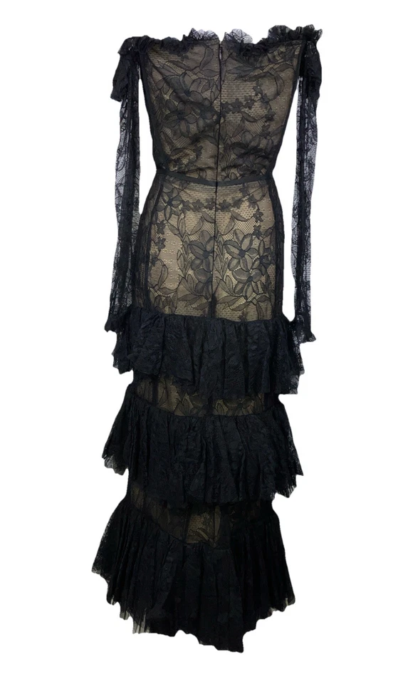 40 Vestido de Noche Giambattista Valli Illusion Encaje Hombro Frío en Niveles Bruja Foto 3 de 4