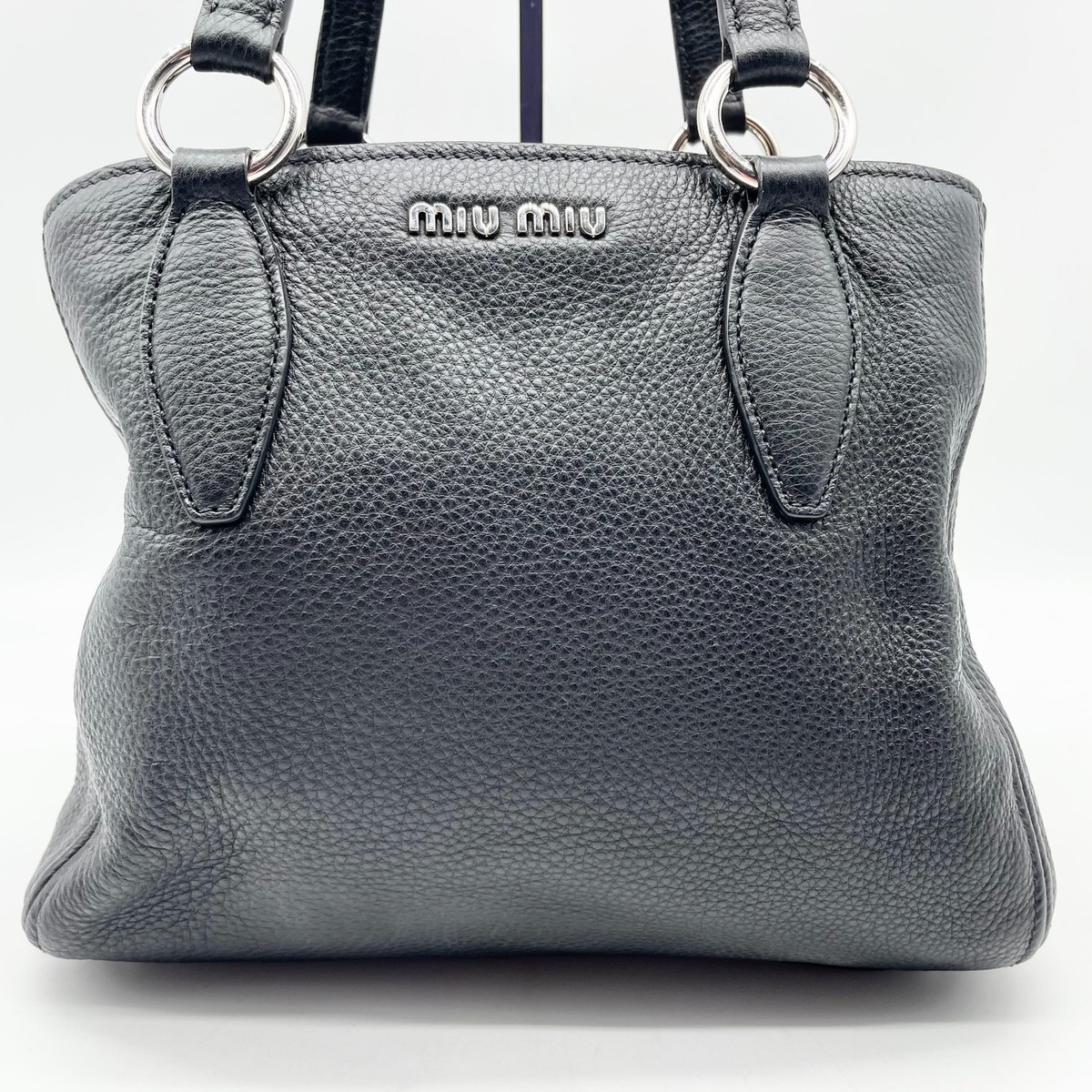 Miu Miu Vitello Lux Handbag Leather Tote Bag Black 26 Y2K