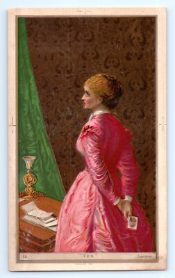 Yes John Everett Millais Large Blank Trade Card Woman Hold Photo Longing VTG