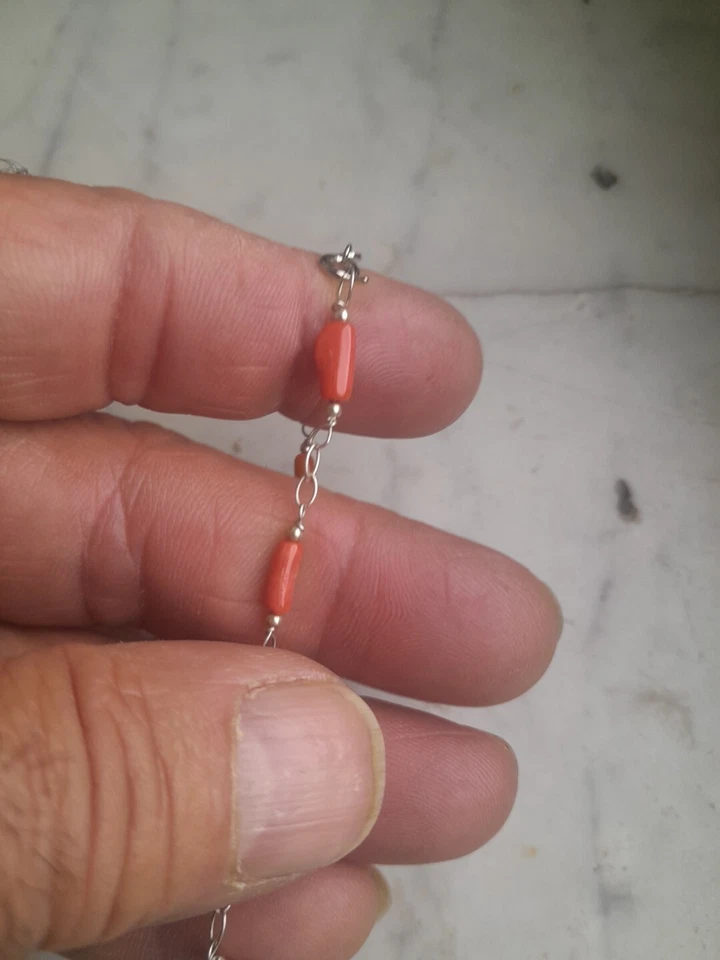 BRACCIALE IN ARGENTO 925 CON CORALLO ROSSO DELLA SARDEGNA Cannettine. Vintage - Immagine 3 di 4