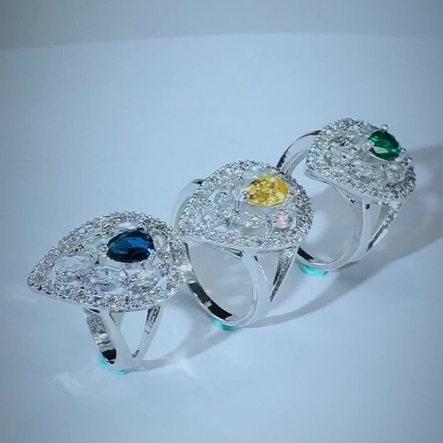 Charming Green Hollow Out Cubic Zirconia CZ Pear Ring for Brides Wedding Banquet - Video 1 of 1