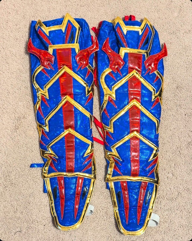 ⭐Pro Wrestling KICKPADS past the knee with Tassels - Blue, Red, Gold