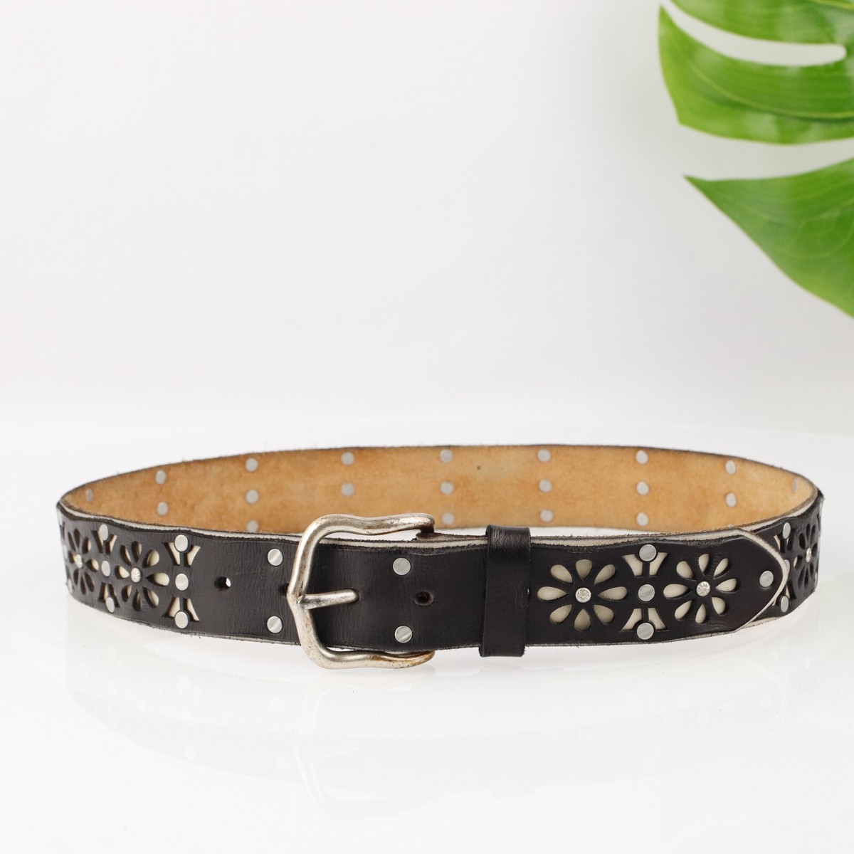 LUCKY BRAND Studded Floral Leather Belt Size Small 38” Brown Western Boho Lucky Brand Womens Brown Leather Multicolor | Mercari main image 4