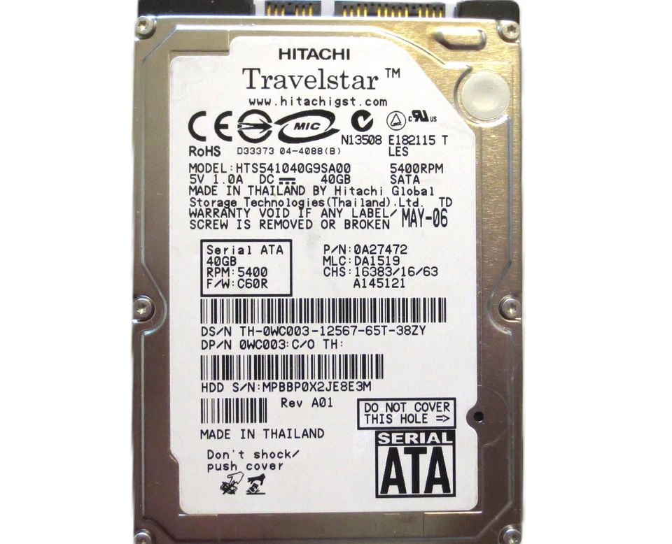 Hitachi HTS541040G9SA00 0A27472 DA1519 (MPBB) Thailand 40gb 2.5" Sata HDD 2006 - Image 2 of 4