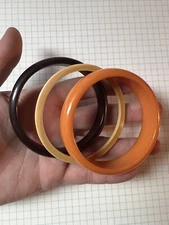 Butterscotch Chocolate Brown & Spacer Bakelite Bangle Stack of 3 Simichrome