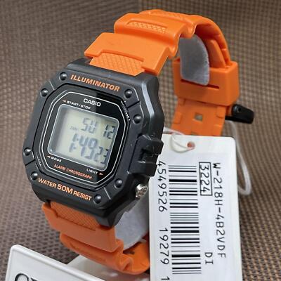 Casio W-218H-4B2 Youth Series Digital Orange Resin Strap Alarm Day