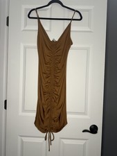 Fashion Nova Shanghai Ruched Mini Dress Brown Toned Small Nwt