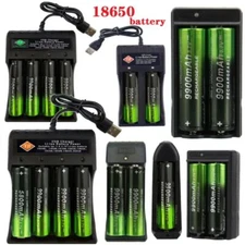 3.7V Rechargeable Button top Li-ion Batteries (9900mAh), 1/2/4slot USB Charger