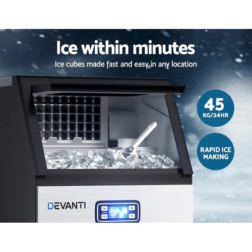 Devanti Commercial Ice Maker Machine 45kg Ice Cube Tray Bar Stainless Steel - Picture 3 of 11
