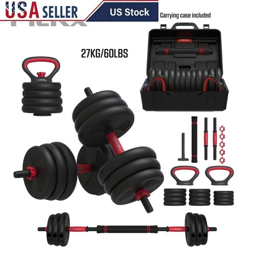 60 lbs 4 in 1 Adjustable Dumbbell Kettlebell Barbell Weight Set Home Gym New
