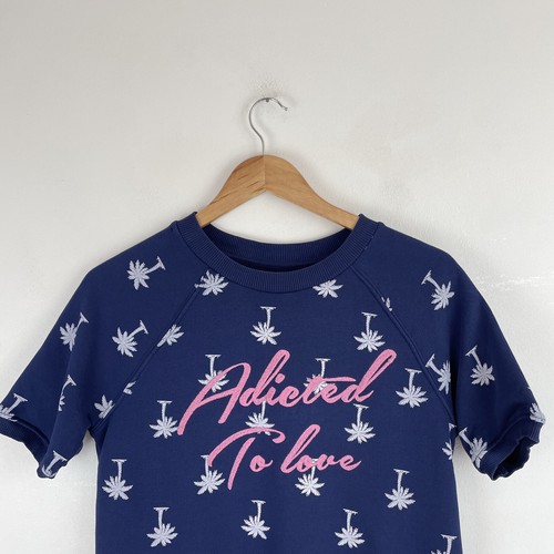 Zoe Karrson Sweatshirt Top Addicted to Love Blue Palm Tree Tropical Slogan S - Picture 3 of 19