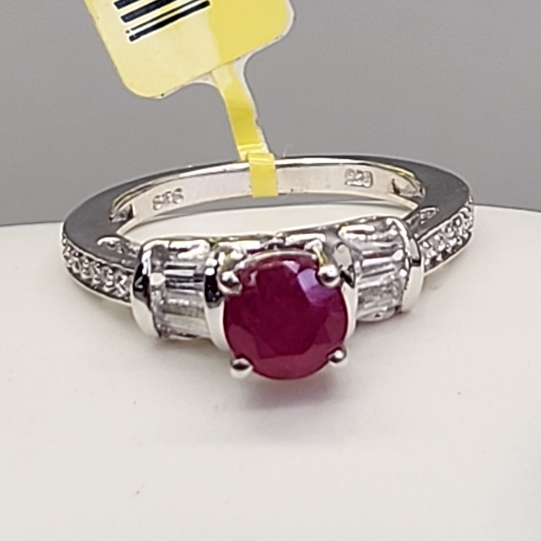 Ruby Ring Cocktail Red Lab Created White Topaz St… - image 1