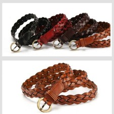 Ladies Fashion Woven Waist Belt Strap Pin Buckle Leather Thin Casual Waistband