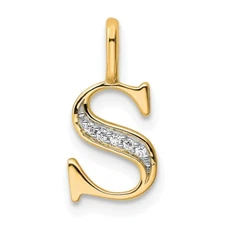 14K Yellow Gold 0.03Ct Diamond Letter S Initial Pendant 0.52g for Mom
