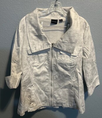Tribal Full Zip Jacket Sz 16 white w/ silver shimmer print 3/4 sleeve 1402