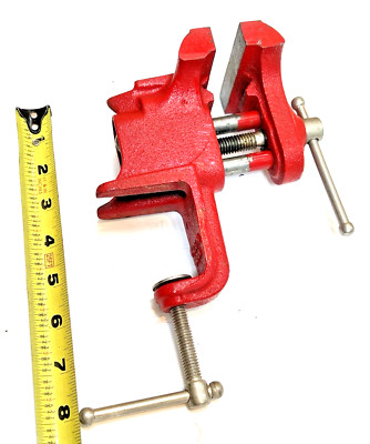 Vintage Japan Made Clamp On Bench Table Vise Anvil Stationary Pipe Jaws Vice Red