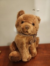 VTG 1984 R. Dakin 10 Brown Plush Seated Sitting Teddy Bear Plaid Feet Bow EUC