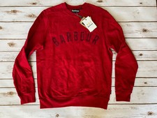 BARBOUR LOGO PUSH THROUGH CREW SWEATSHIRT RED MENS MEDIUM NEW 129