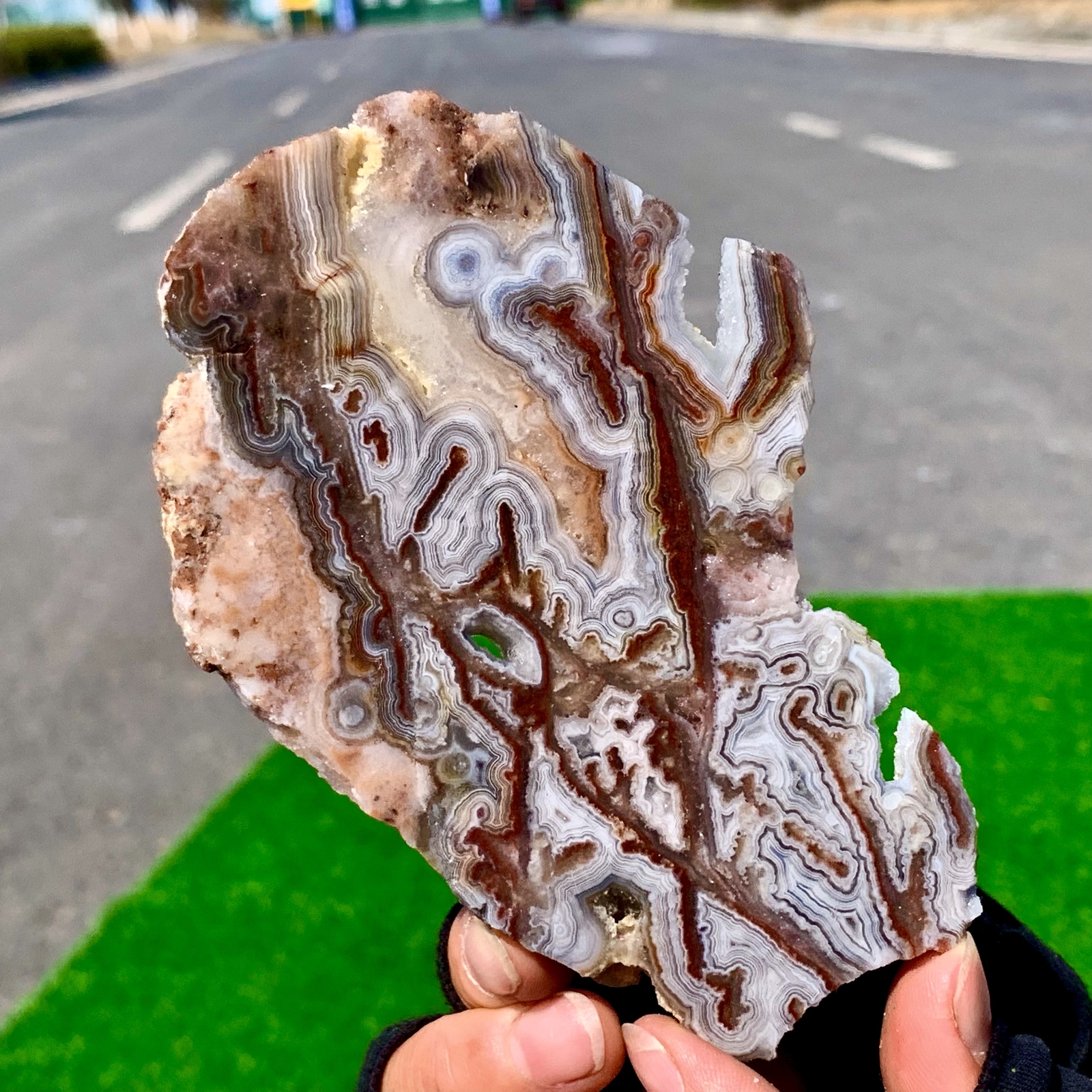 122G Natural Crazy Banded Lace Agate Crystal Polished Slice Mexican Healing