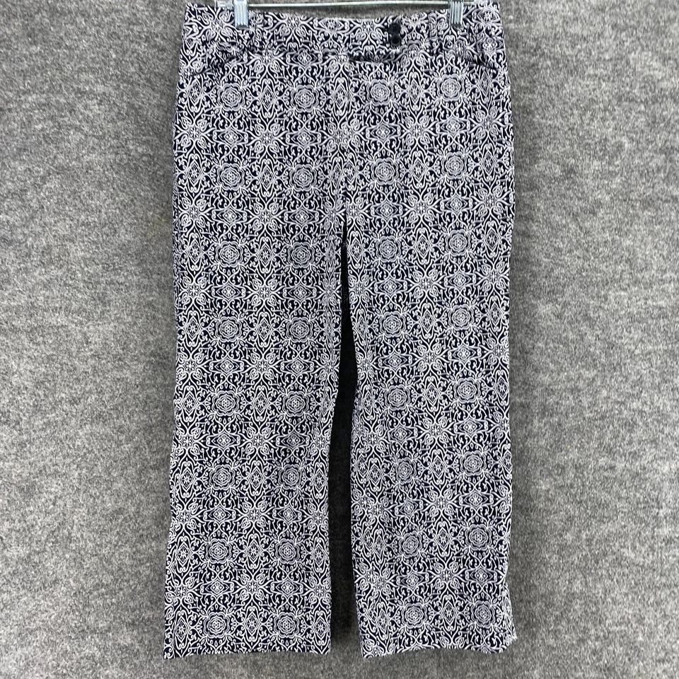 Pantalones Charter Club para mujer 10 negros geométricos capri Allison calce tiro medio algodón Foto 4 de 4