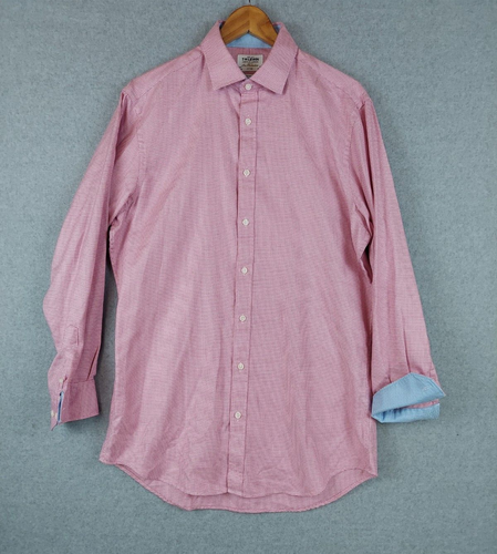 TM Lewin Shirt Fitted Medium 16.5 Pink Micro Print Long Sleeve Shirtmakers 36