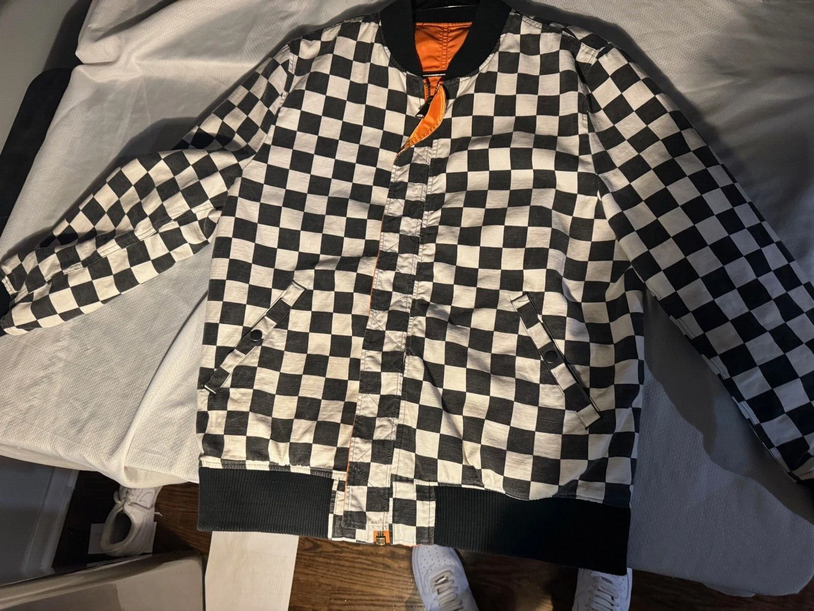 Supreme OFF WHITE Bomber réversible à carreaux Ma 1 orange à carreaux *Lire ci dessous