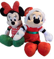 2 Disney Minnie Mouse Plush. Red Holiday Pajamas Christmas about 20"