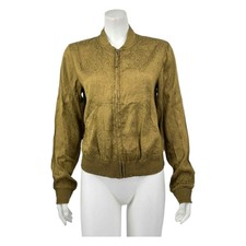 Maeve Anthropologie Womens Satin Bomber Jacket Size Small Olive Green Front Zip