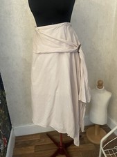 DEBBIE SHUCHAT 100% cream LINEN SKIRT LINED, HANKERCHIEF STYLE, SASH & BUCKLE 12