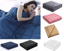 Weighted Blanket 15 lbs - 100% Natural Cotton Cool Galss Beads Heavy Deep Sleep