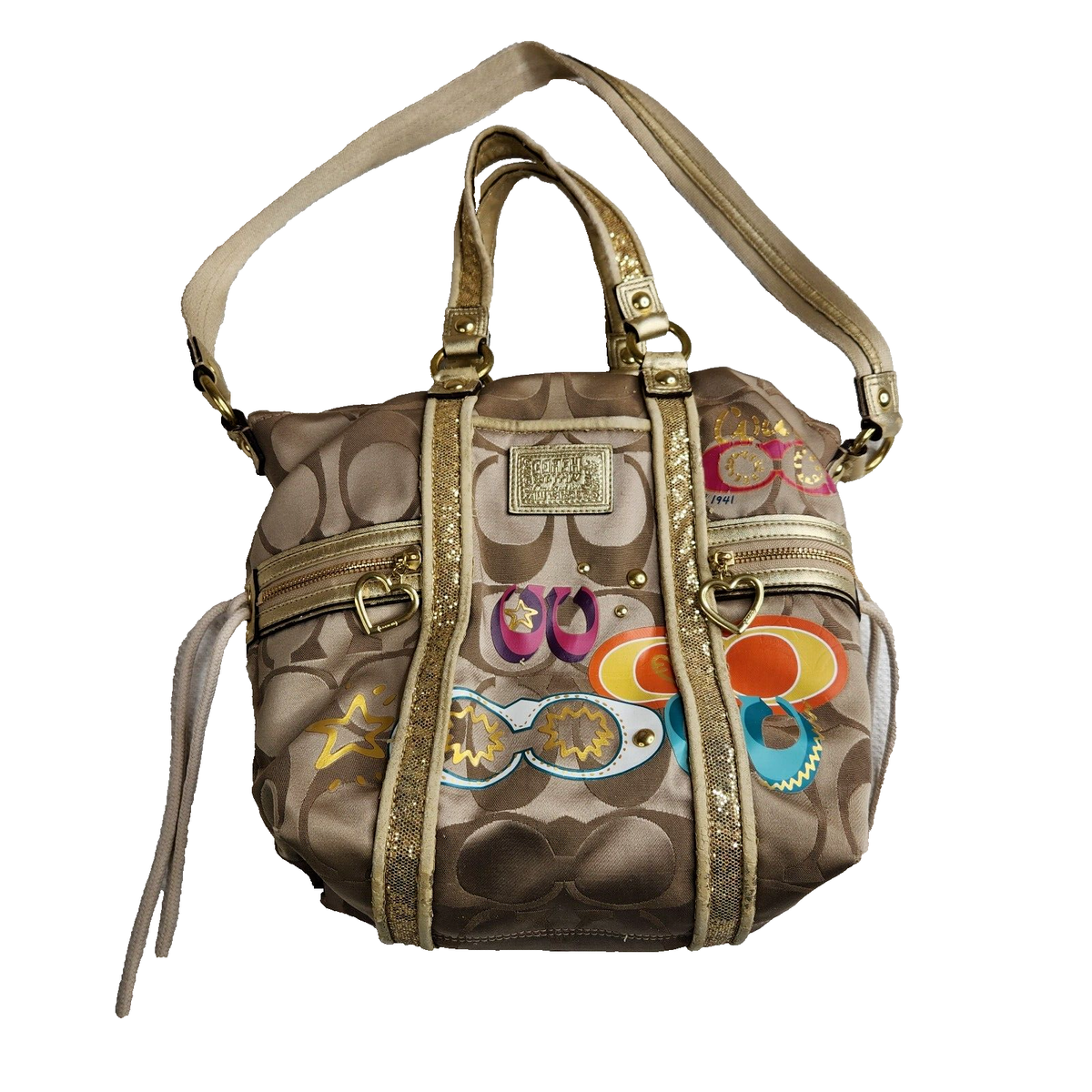 COACH Poppy バッグ ネイビー/ゴールド Coach Poppy Applique Gold Multi Crossbody Bag Tote F21101 | eBay