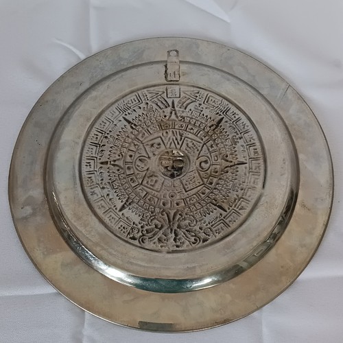 Silver Plate Dish Abalone Double Rim Azted Calendar Stamped Alpaca Mexico - Bild 8 von 10
