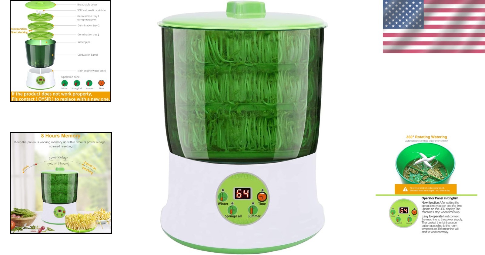 Large Capacity Bean Sprouter with Safety Design – Automatic 3-Layer Indoor Usage